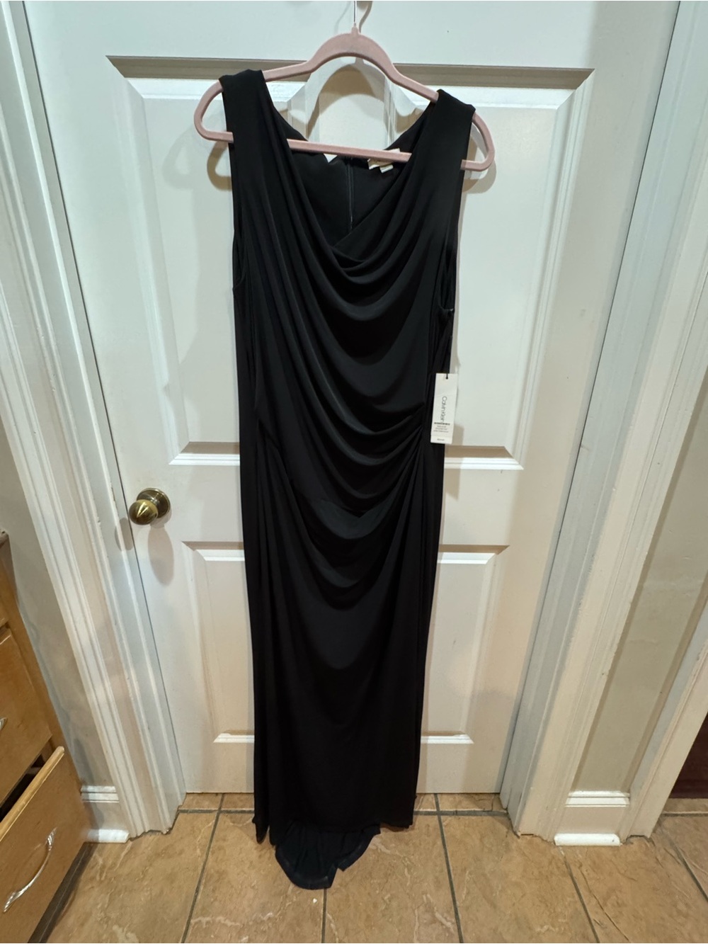 Calvin Klein Black Draped Maxi Gown